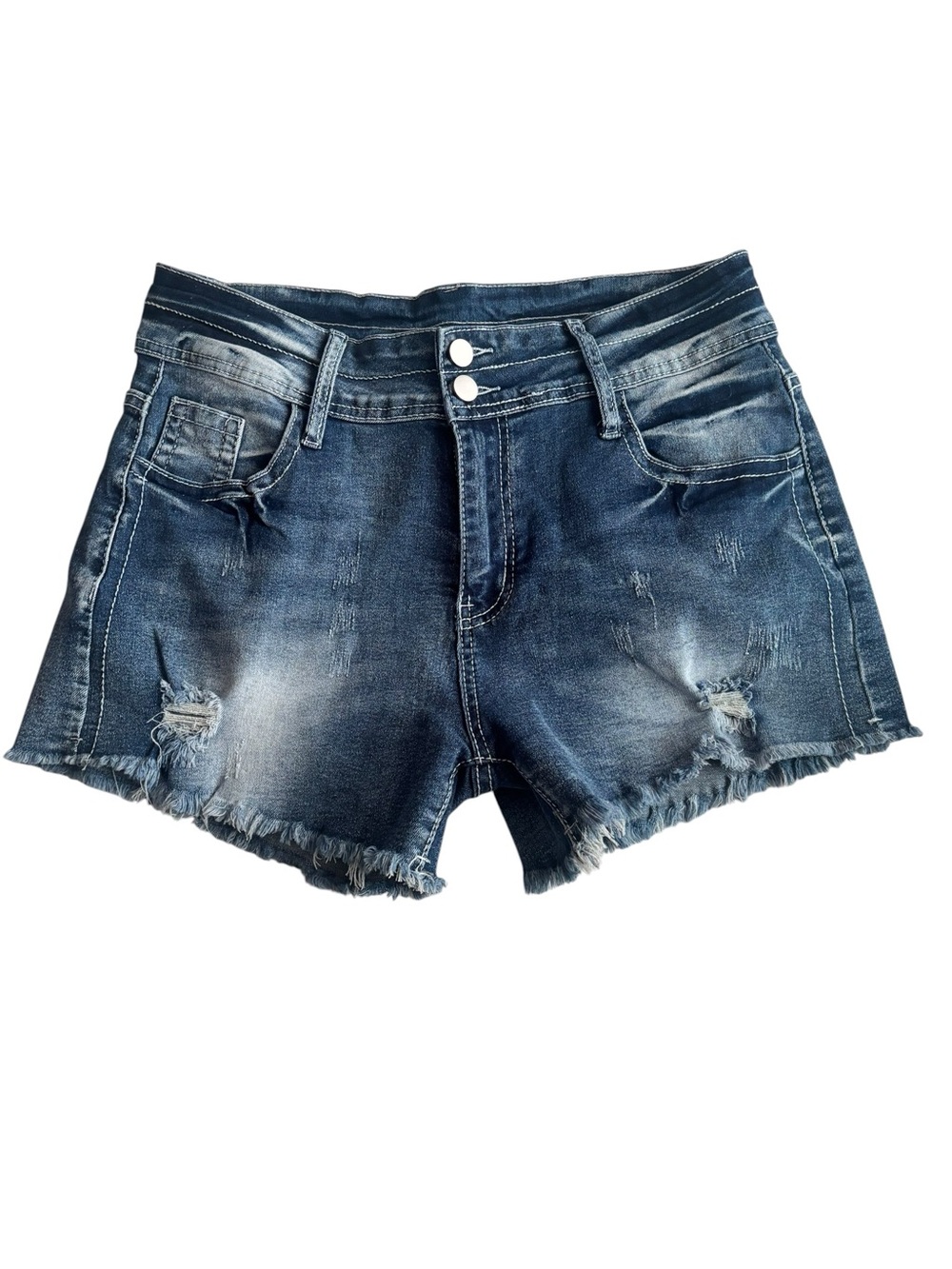 High-Rise Distressed Denim Shorts - Picture 3 of 5